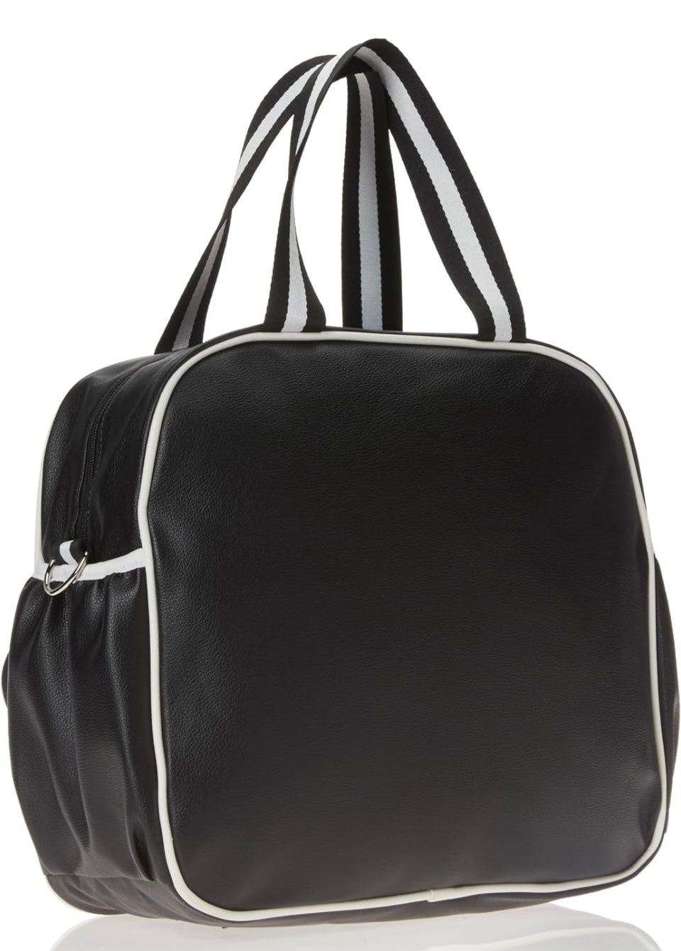 Introducing the SamLouise England 68 Pickleball Bag: a chic red bag crafted from eco-friendly vegan leather. It features zippered pockets and a shoulder strap adorned with white accents, all showcased against a pristine white background.